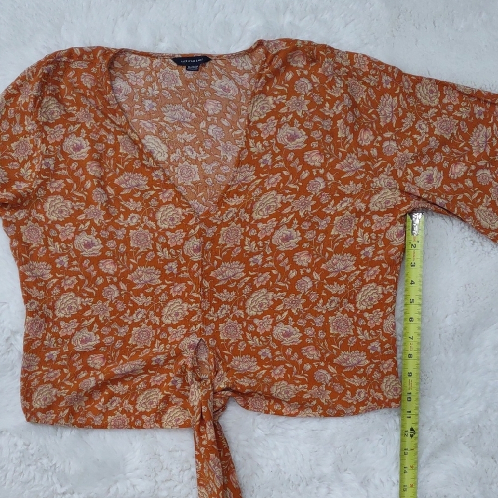 American Eagle Floral Orange Women's Top - Picture 15 of 16